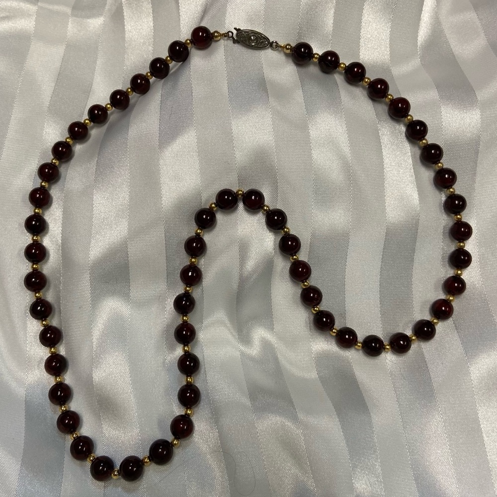 Deep Red Glass Beads Necklace ~23 inch length